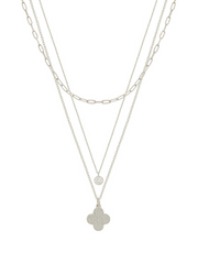 Clover & Crystal Charm 3 Layer Short Necklace