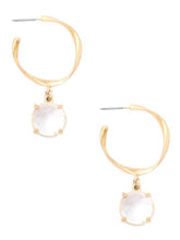 Metallic Glass Stone Charm Hoop Earrings