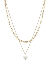 Coin Pearl & Metal Chain Necklace