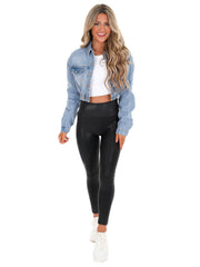 Chenille TENN Elastic Cropped Denim Jacket