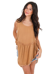 Girl On Fire Frayed Linen Tank