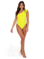 The Good Life Neon Lime Ruffle One Piece Swimsuit