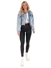 Orange Tri-Star Cropped Denim Hoodie Jacket