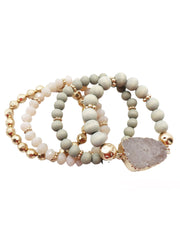 Layered Druzy & Wood Beaded Stack Bracelet