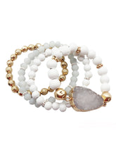 Layered Druzy & Wood Beaded Stack Bracelet