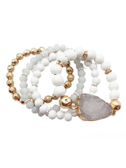 Layered Druzy & Wood Beaded Stack Bracelet