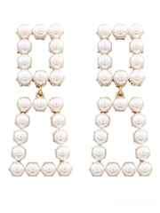 2 Square Pearl Linked Earrings
