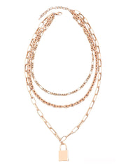Chain Layered Lock Pendant Necklace