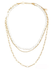Layered Pearl Bead Chain Link Necklace