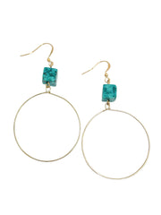 Square Stone Metal Round Earring