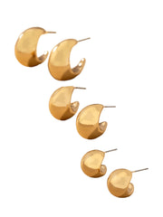 Puffy Hollow Hoop 3 Pair Earring Set