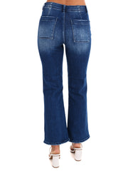 Solid Choice Patch Pocket Ankle Flare Jeans