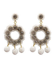 Beaded Circle with Rhinestone Earrings
