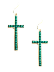 Beaded Cross Drop Earrings