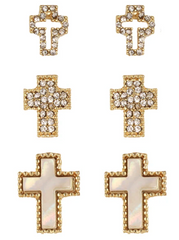 Shell Rhinestone Cross 3 Pair Earring