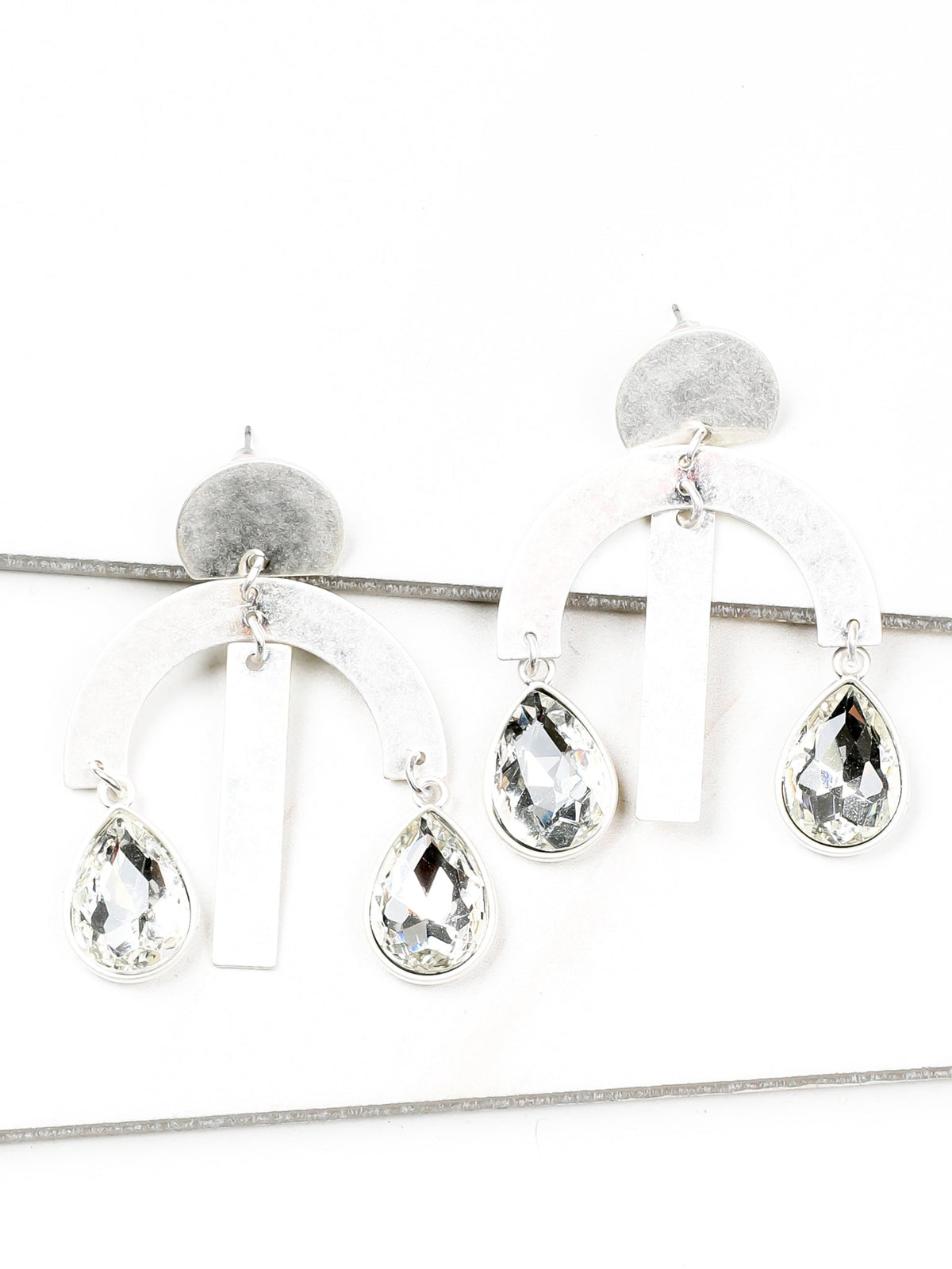 Geometric Silver Teardrop Dangle Earrings