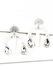 Geometric Silver Teardrop Dangle Earrings