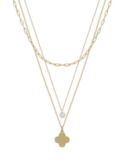 Clover & Crystal Charm 3 Layer Short Necklace