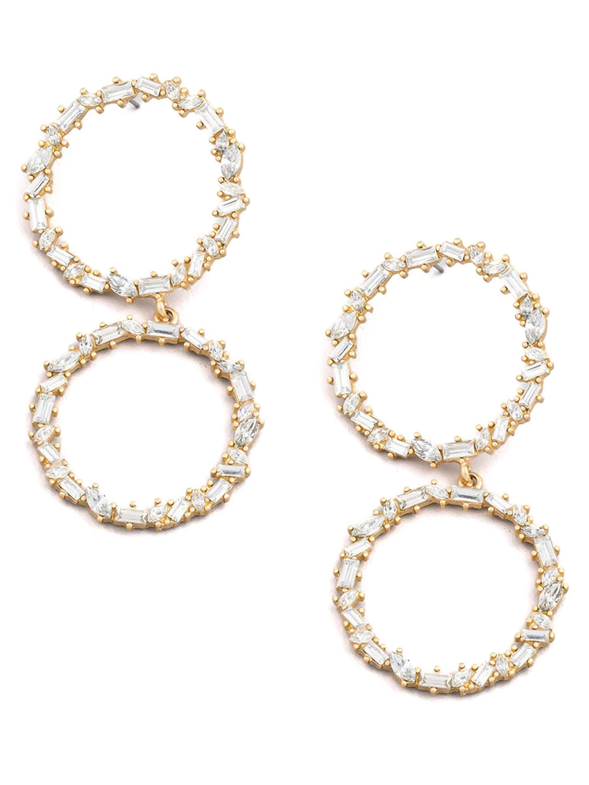 Circle Baguette Rhinestone Drop Earrings