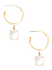 Metallic Glass Stone Charm Hoop Earrings