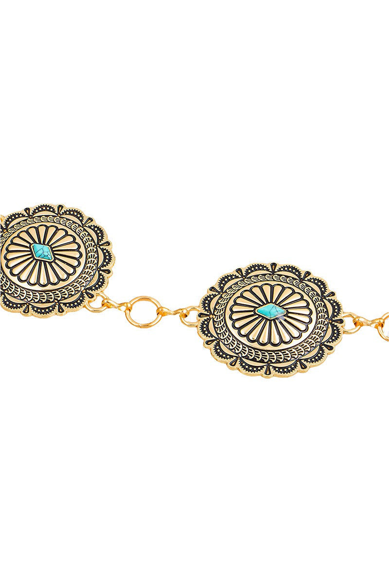 Circle Turquoise Disc Concho Chain Belt