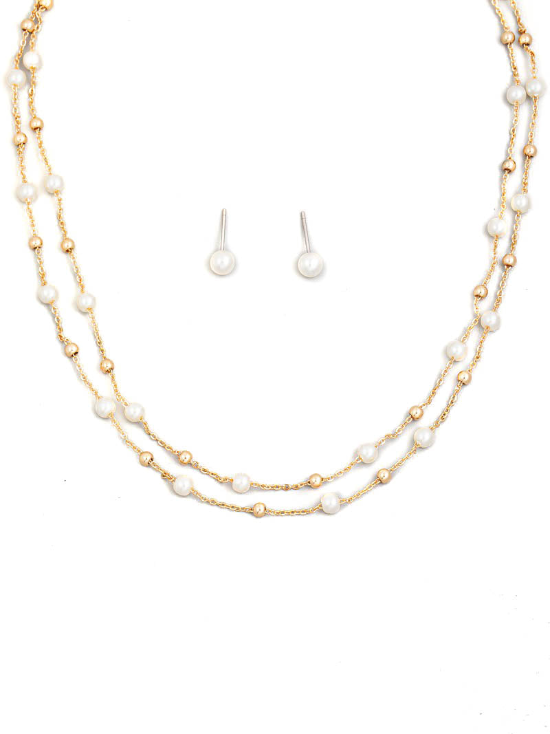Layered Pearl Statement Necklace Set