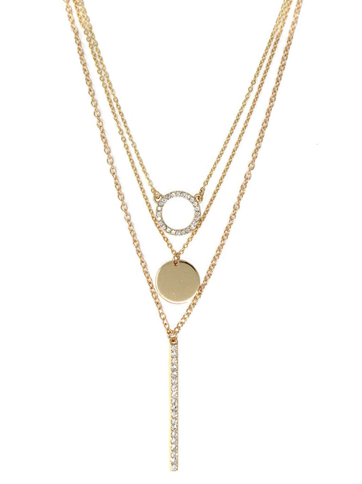 Rhinestone Pave Bar Ring Pendant Necklace