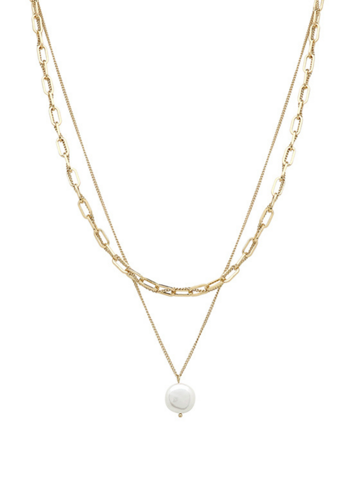 Coin Pearl & Metal Chain Necklace