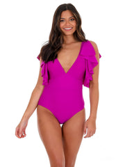 Beach Chic Ruffle Sleeve One Piece Swimsuit