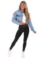 Chenille TENN Elastic Cropped Denim Jacket