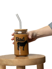 Bad A Glass Can with Lid & Straw