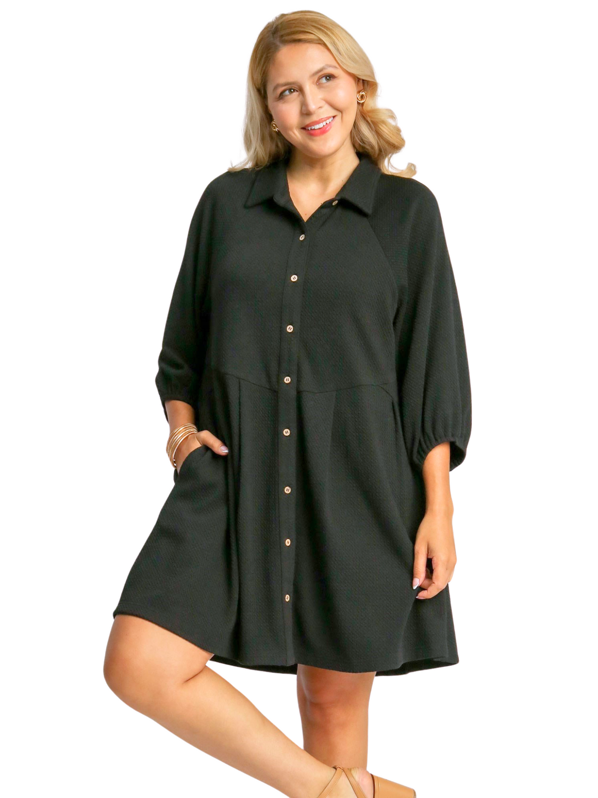 Curvy Shadow of the Day Button Down Dress
