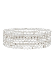 Pearl & Metal Beaded Stretch Stack Bracelet