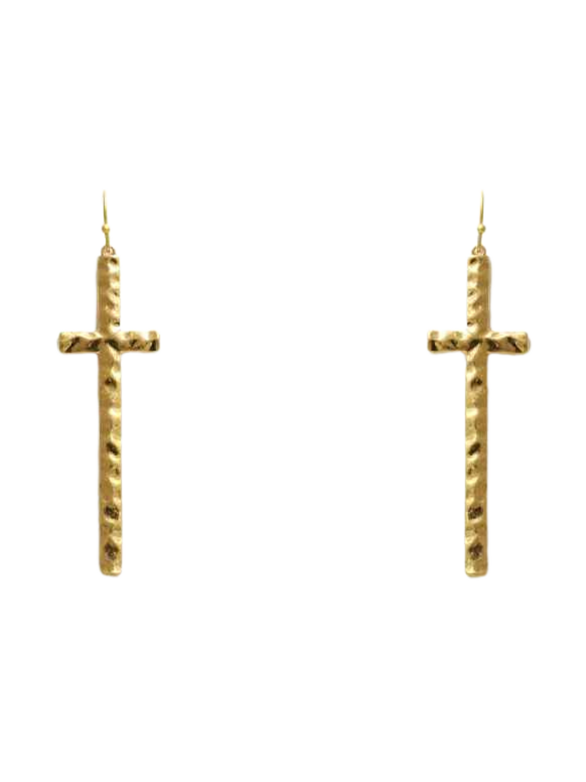 Cross Hammered Metal Drop Earrings