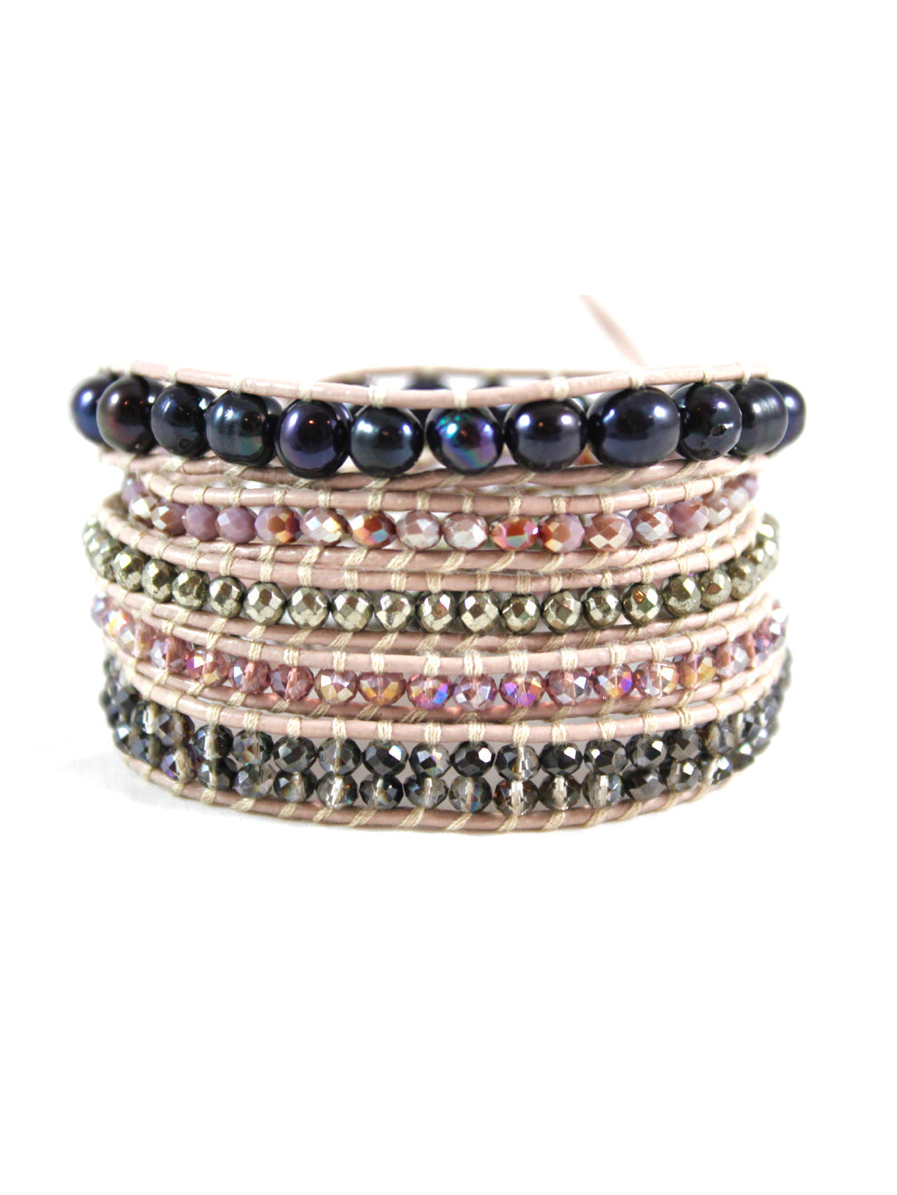 Mauve Leather Wrap Bracelet