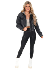 White Tri-Star Black Cropped Denim Hoodie Jacket