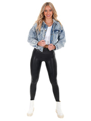 Orange Tri-Star Cropped Denim Hoodie Jacket