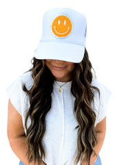 Chenille Smile White Trucker Hat