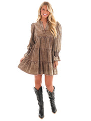 Going Out Again Corduroy V-Neck Dress