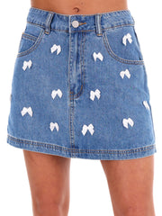 It's A Girl Thing Ribbon Denim Skirt
