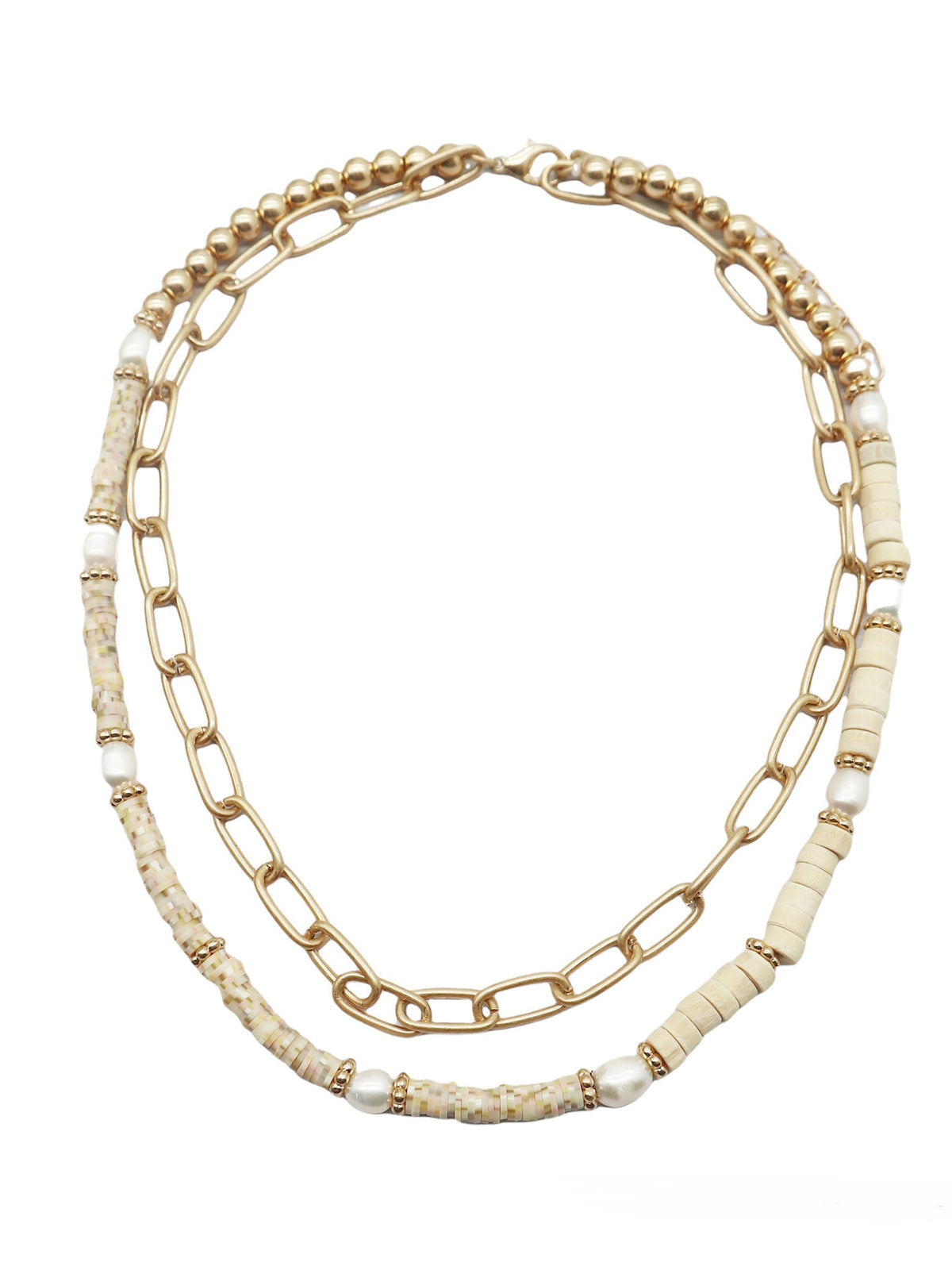 Heishi Wood & Pearl Necklace