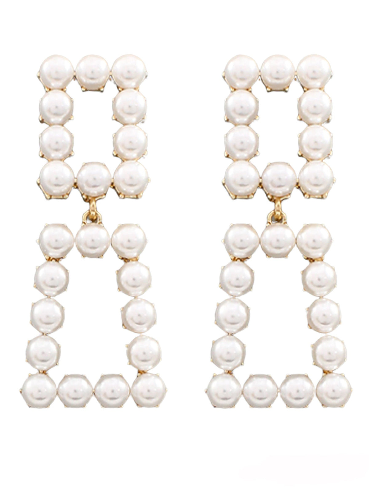 2 Square Pearl Linked Earrings