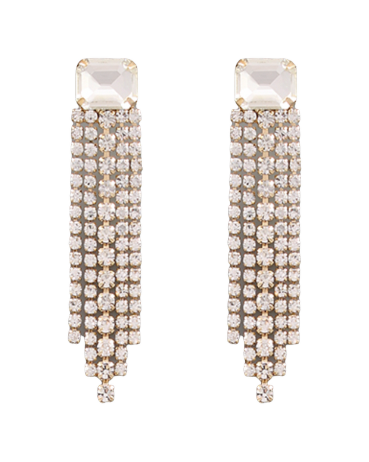 Crystal Drop Gold Fringe Earrings