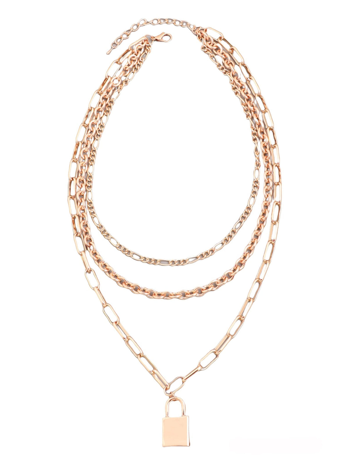 Chain Layered Lock Pendant Necklace