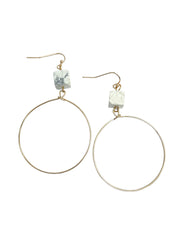 Square Stone Metal Round Earring