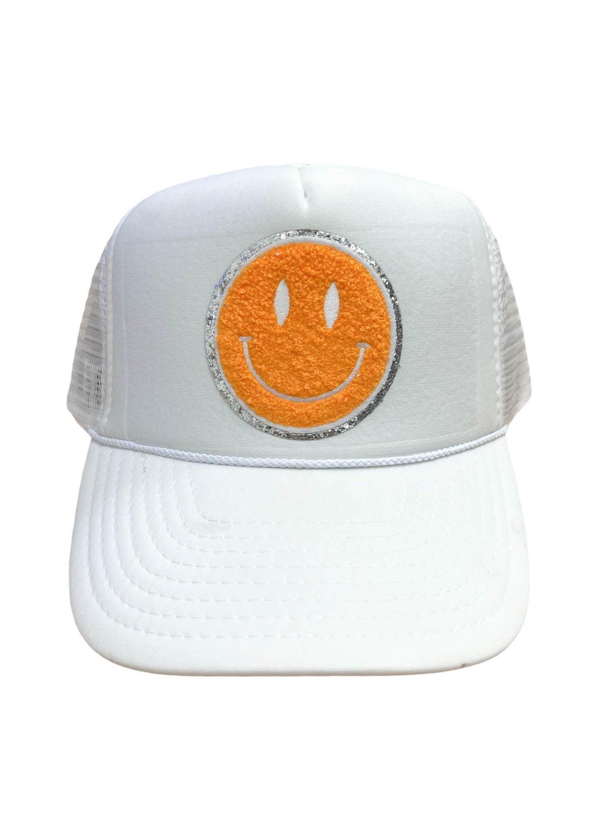 Chenille Smile White Trucker Hat