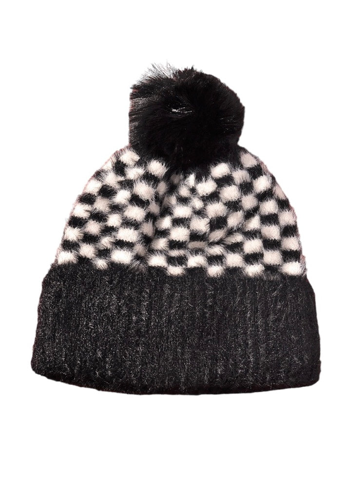 Checker Pom Pom Beanie