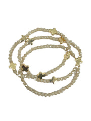 Glass Bead w/ Metal Cross Elastic Bracelet