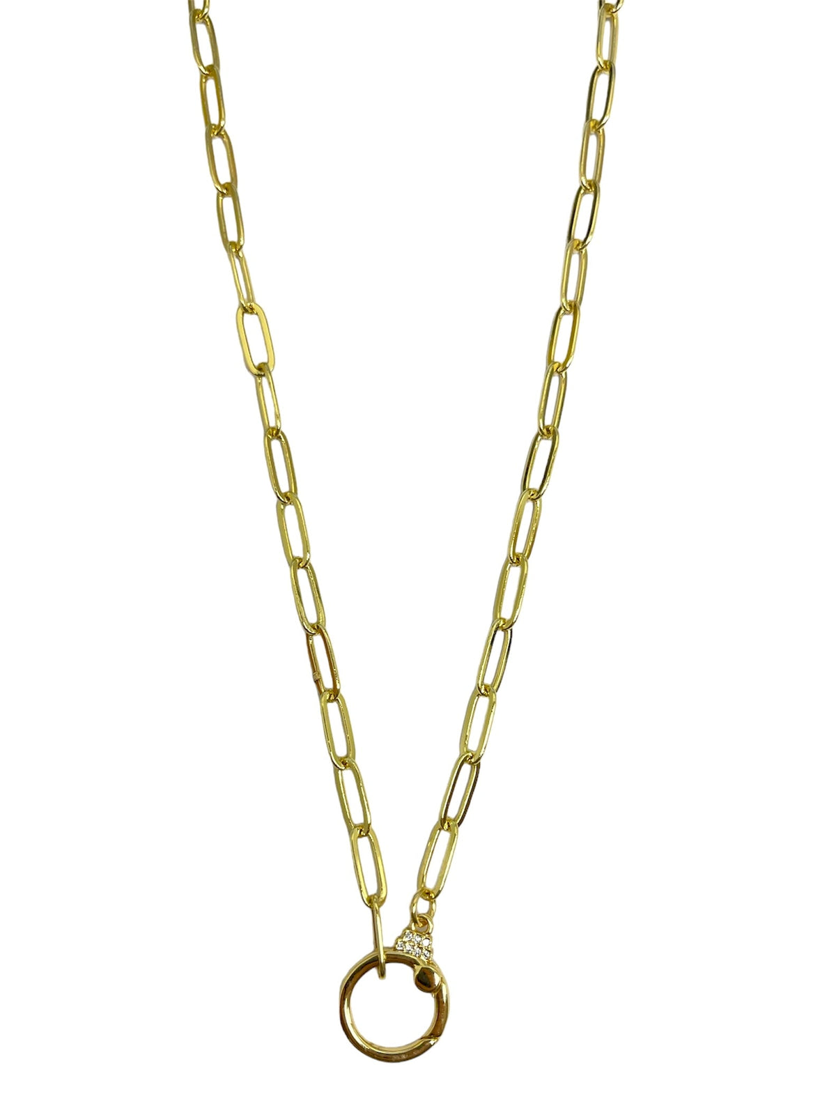 Charm Necklace Paperclip Chain with Round Clasp