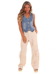 V-Neck Button Down Denim Vest